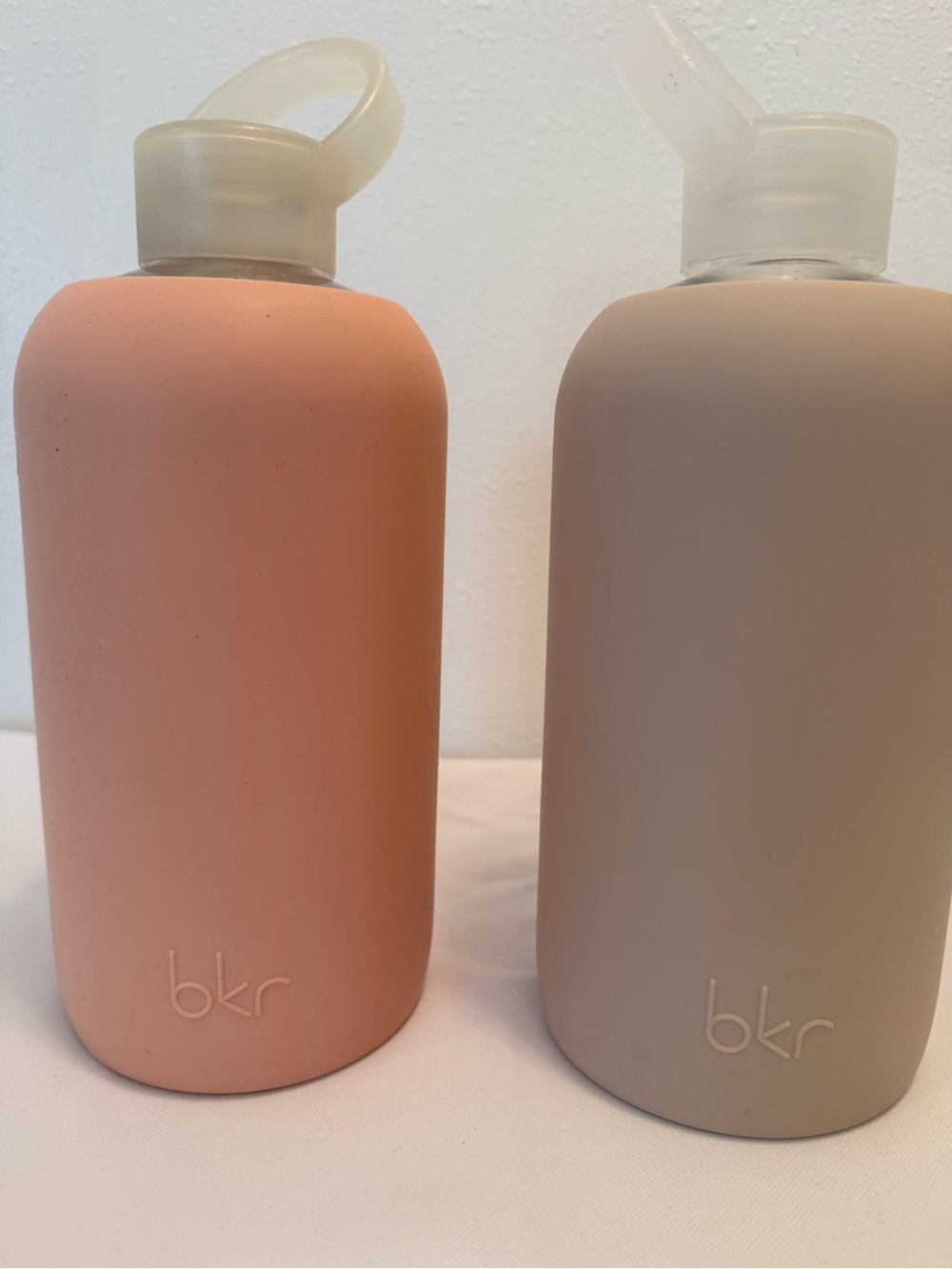 bkr Silicone and glass Water Bottle Sleeve - Peach and Taupe, 7 inch tall